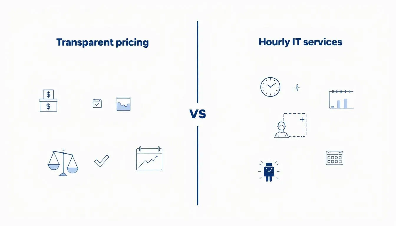 Comparing transparent pricing vs hourly IT services to help businesses make informed decisions.