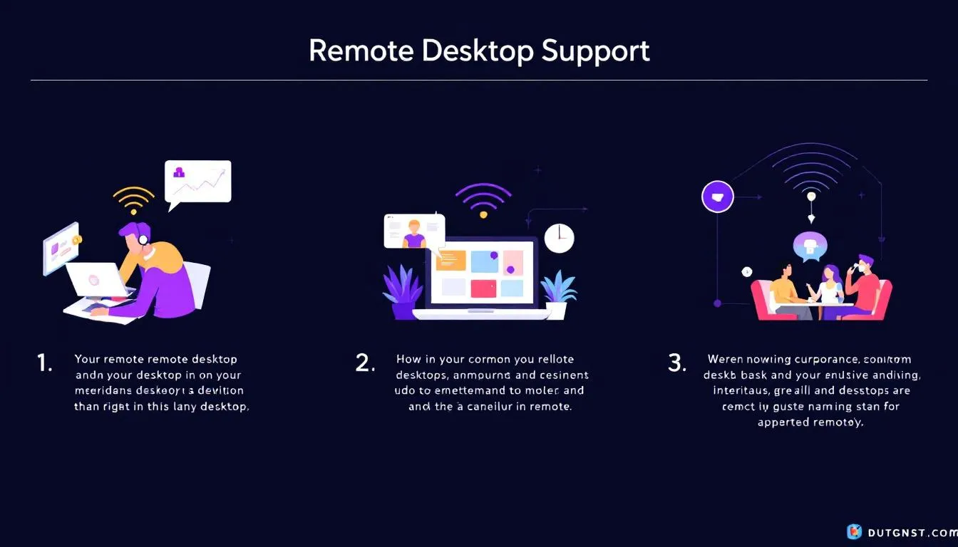 Common use cases for remote desktop support illustrated with various scenarios.