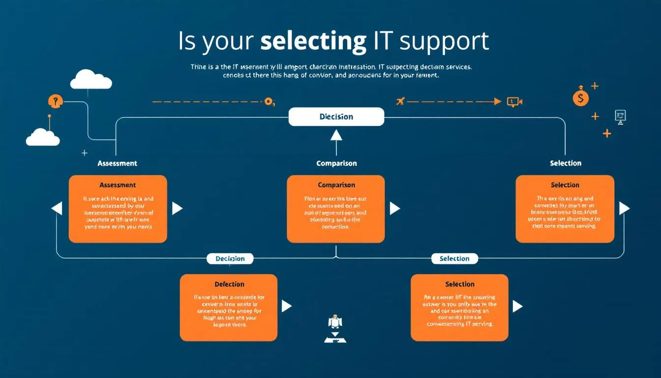 A depiction of the process of choosing the right IT support, showcasing various IT providers and their services.