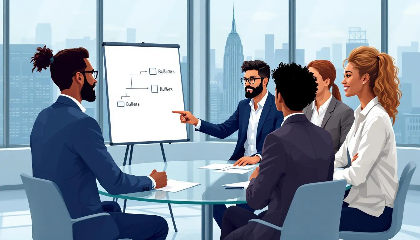 An illustration showing a business team discussing their needs and goals.