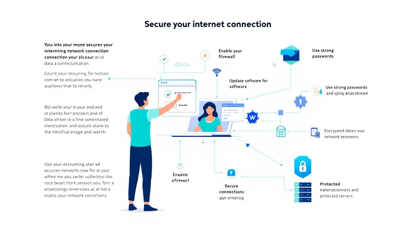 A visual representation of network security vulnerabilities, depicting a person securing their internet connection.