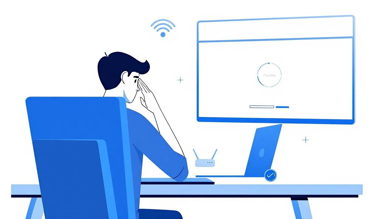 A person on a video call facing problems due to a slow internet connection, highlighting tech issues.