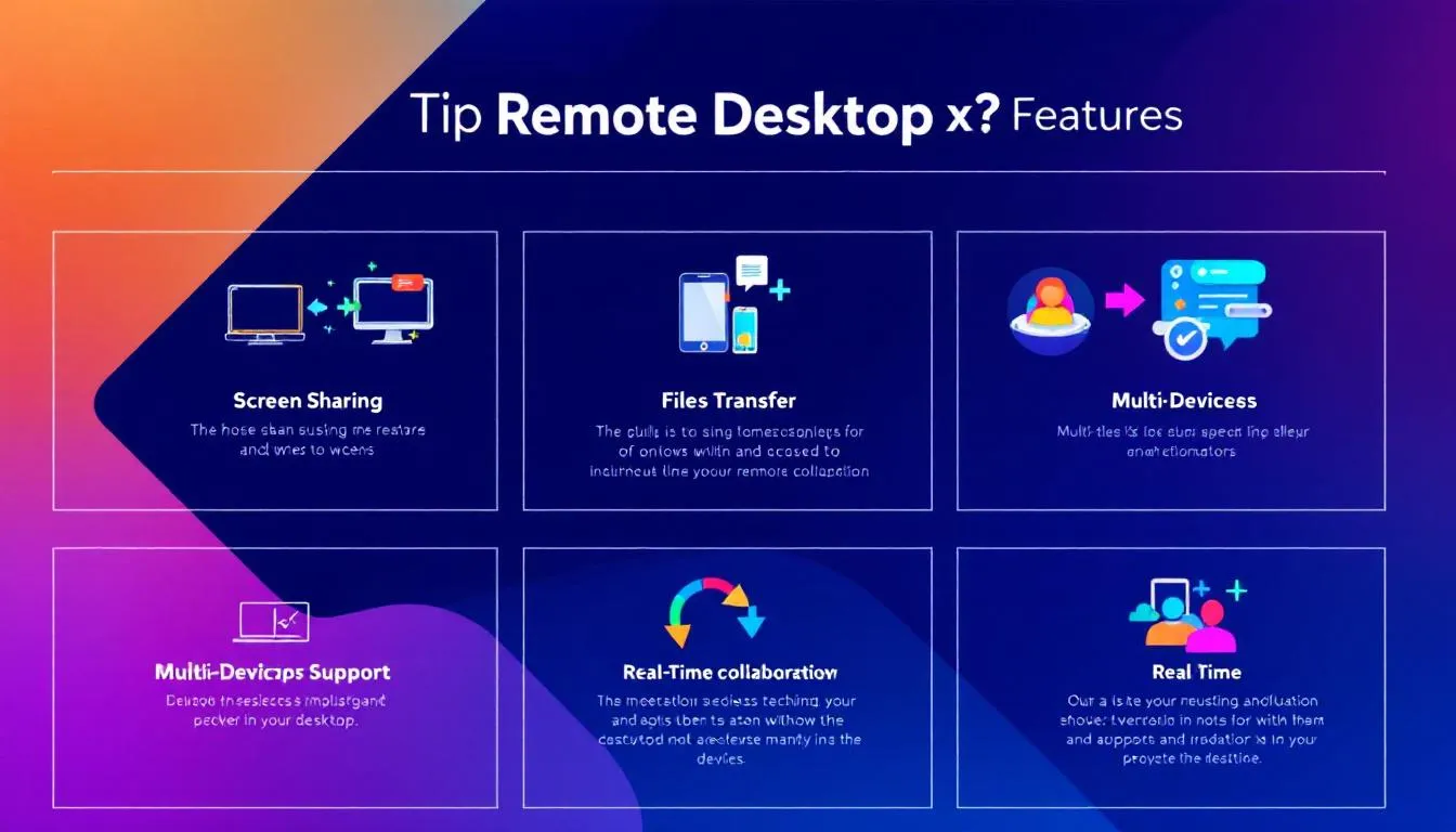 Key features of remote desktop software displayed visually, highlighting various functionalities.