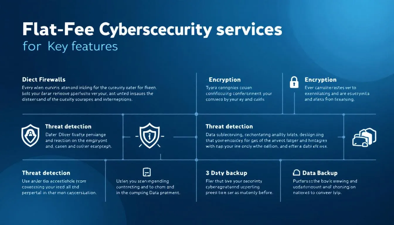 Overview of key features of flat fee cybersecurity services, highlighting security solutions.