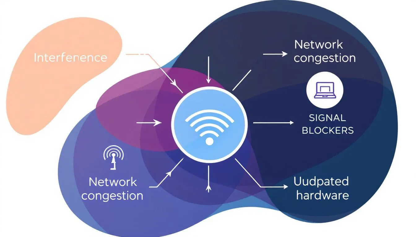 A diagram showing common causes of Wi-Fi drops, including interference and network congestion.