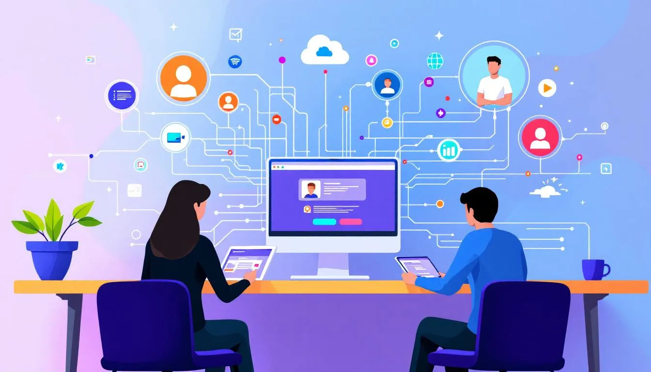 A small business team collaborating remotely using remote desktop support tools.