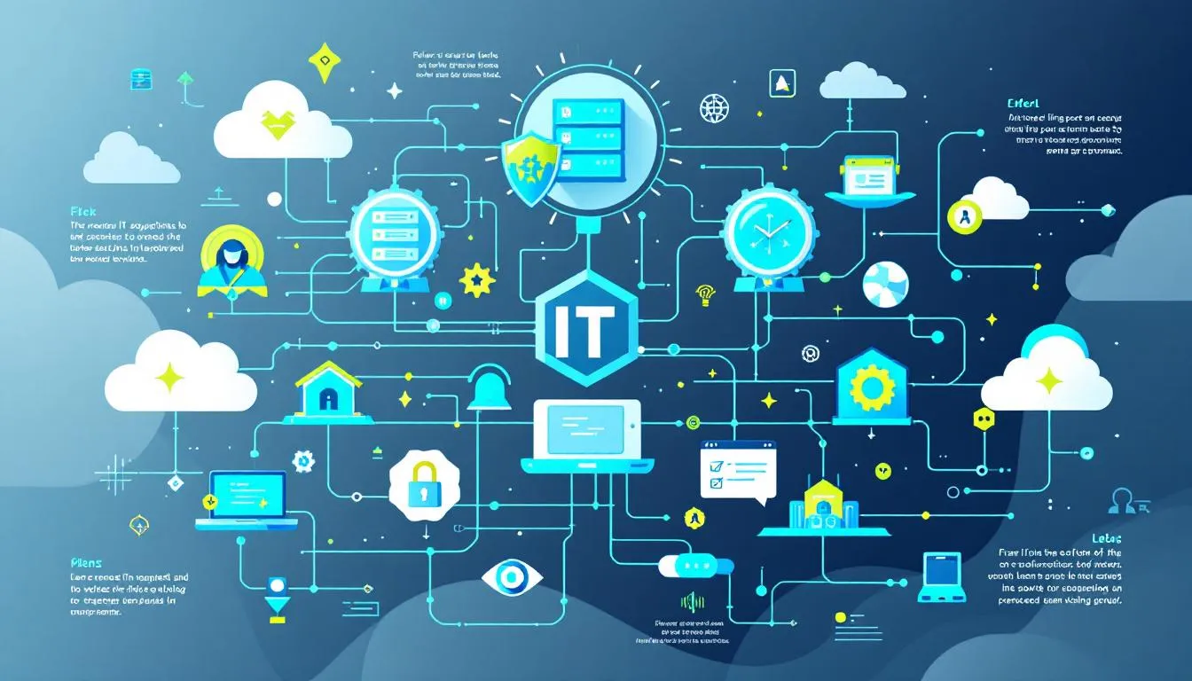 An overview of managed IT support services, showcasing various IT elements.
