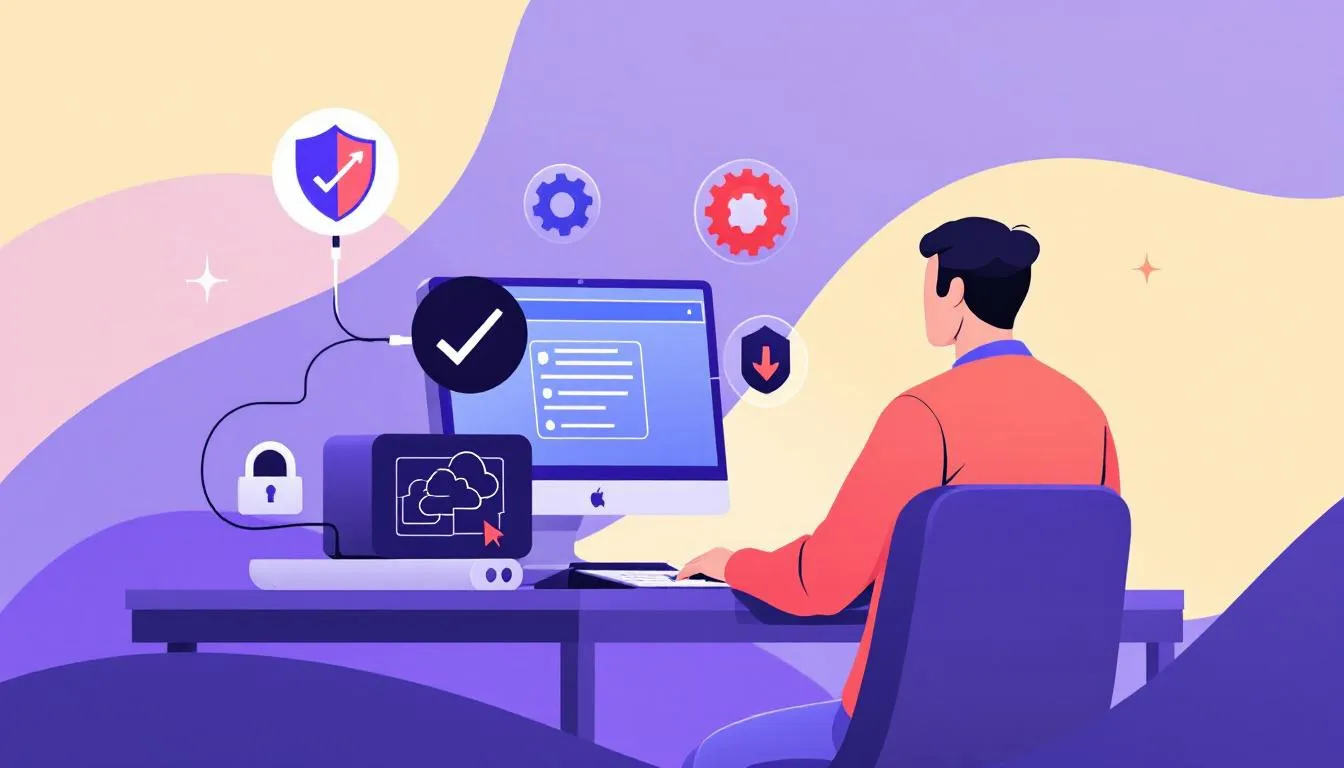 An illustration representing remote desktop support, showcasing a person accessing a computer remotely.